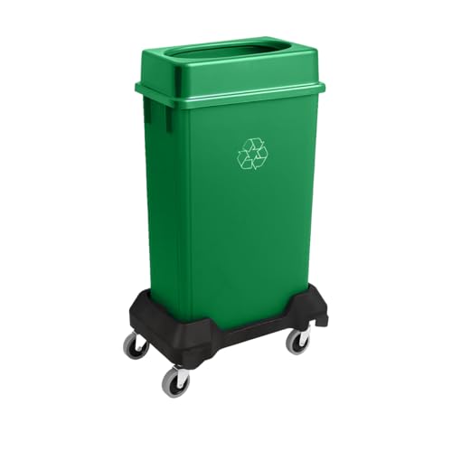 Image of 23 Gallon Slim Rectangular Garbage Can with Lid + Wheels - Green
