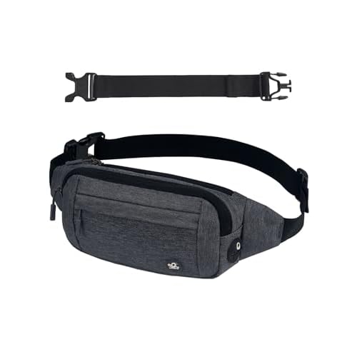 WATERFLY Bauchtasche Hüfttasche Herren Damen: Klein Gürteltasche Sport Bum Hip Bag Männer Frauen Waist Fanny Pack mit Verlängerungsgurt für Reise Wandern Hundetraining Outdoor Dunkelgrau