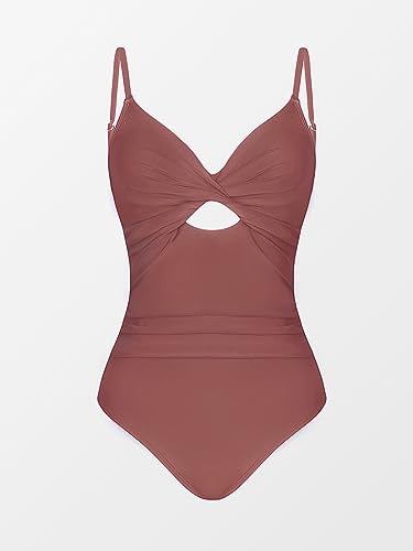 Image of CUPSHE One Piece Swimsuit for Women Bathing Suits Twist Front Cutout Adjustable Straps Ruched Swimwear