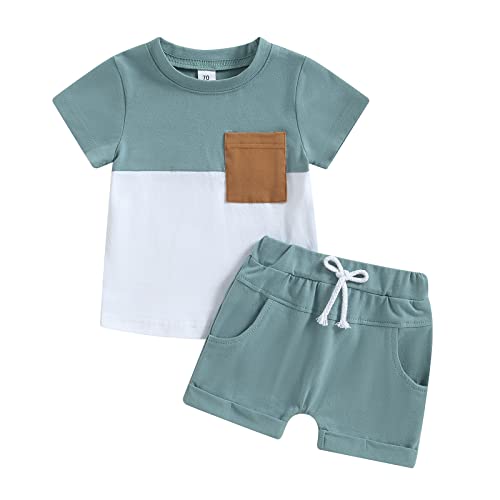 Pantaloni corti estivi per bambini, abbigliamento sportivo, a maniche corte, girocollo, a contrasto, colore t-shirt+elastico in vita, pantaloni corti, per ragazzi, Blu-A., 0-6 Monate Pantaloni corti estivi per bambini, abbigliamento sportivo, a maniche corte, girocollo, a contrasto, colore t-shirt+elastico in vita, pantaloni corti, per ragazzi, Blu-A., 0-6 Monate