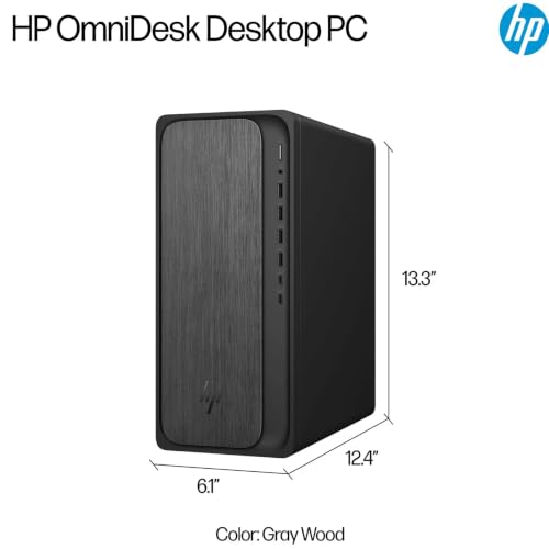 Image of HP OmniDesk Desktop, Tower Computer with NVIDIA GeForce RTX 3050 Dedicated Graphics, AMD Ryzen 7 8700G, 16GB DDR5 RAM 512GB SSD, Windows 11 Pro, Wireless Keyboard & Mouse, Docking Station, Gray Wood