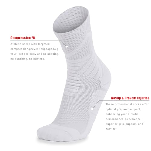 AnsrJ Basketball socks for Men or Women,Athletic Cushion Crew Socks with Arch Compression 3-Pack3