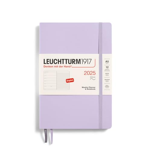 LEUCHTTURM1917 370748 Weekly Calendar & Notebook 2025, Medium A5 Softcover - 12-Month Planner, Lined - Lilac, English