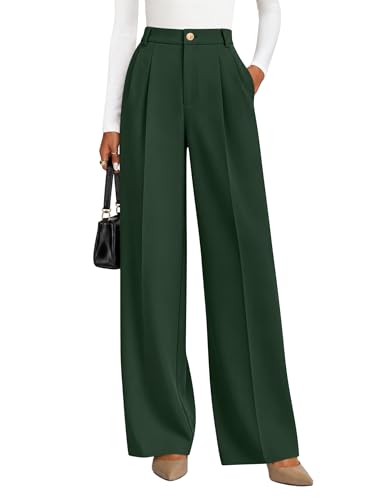 ZESICA Women's Wide Leg Dress Pants 2026 High Waisted Business Casual Palazzo Pants Work Office Slacks Trousers DarkGreen XX-Large