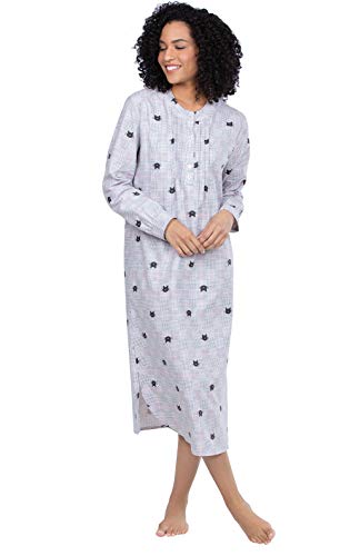 Addison Meadow Flannel Nightgowns for Women Long Sleeve - Flannel Nightgown, L Gray
