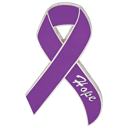 Image of Purple Ribbon Hope Awareness Pin, 0.8x1.37 Inch Hard Enamel Lapel Pin for Pancreatic Cancer, Domestic Violence, Alzheimer's & Lupus Support, Inspirational Hope Ribbon Badge for Survivors & Advocates