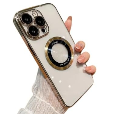 Image of Back Cover Case for iPhone 14 Shockproof Protective CD Pattern Magnetic Transparent Case(Gold)