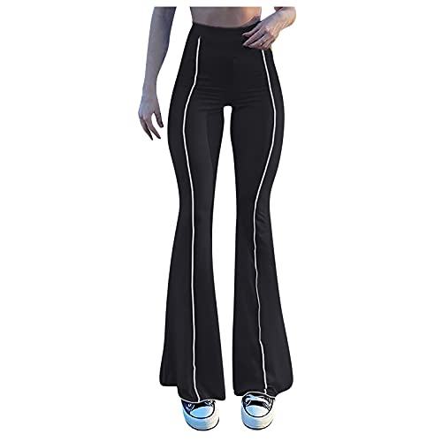 Generisch Pantalones de yoga para mujer, estilo clásico, delgados, de cintura alta, acampanados, con pierna recta, hasta el tobillo, Negro , M