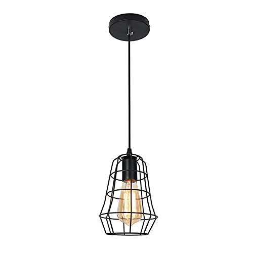 Lámpara colgante E27 industrial, minicandelabro de hierro negro para iluminación de techo