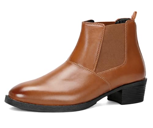 Kraasa Men’s Height Increasing Chelsea Boots | PU Leather Slip-On Ankle Boots | Comfortable Formal & Smart Casual Footwear Tan UK 6