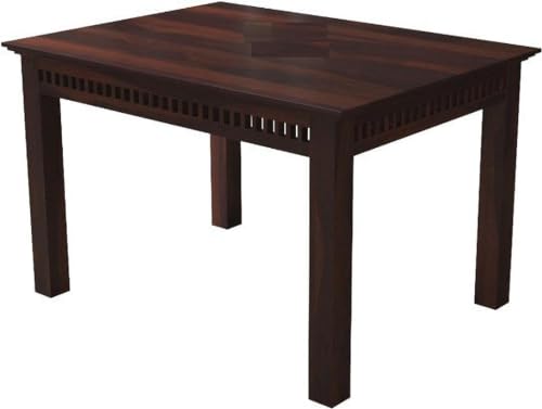 Image of Sheesham Wood 4 Seater Dining Table with Cushioned High Back Chairs for Living Room Home Dining Room Sets Furniture for Dinner Rooms (Mahoghany Finish)
