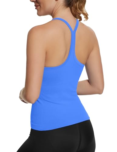 Image of MathCat Seamless Workout Tank Tops with Built in Bra,Racerback Athletic Tank Tops Ribbed Soft Yoga Shirts XS-XL