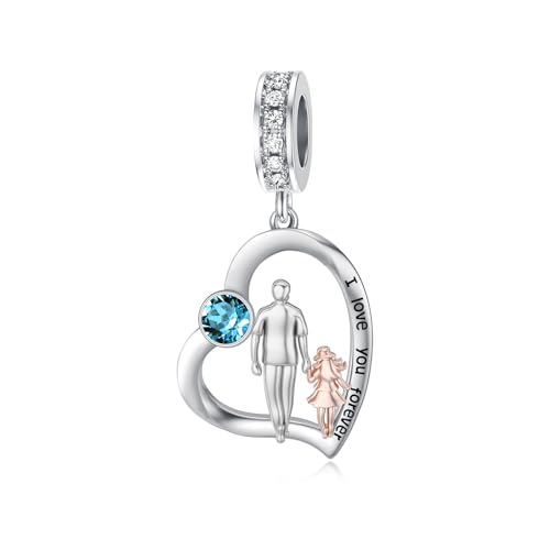 Image of PROESS Father Mother Daughter Charm fit Charms Bracelet Sterling Silver Charms for Bracelets Birthday Valentines Day Gifts for Daughter Mother Lover