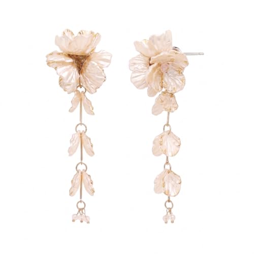 Pendientes de flores grandes dorados para vestidos de invitada de boda y eventos