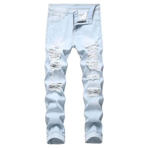 Men's Ripped Slim Work Jeans Y2k Ripped Straight Skinny Jeans Casual Straight Fashion Hip Hop Denim Pant