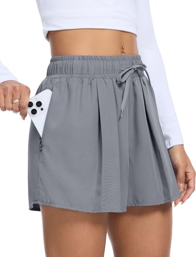 SILKWORLD Short de corrida feminino 2 em 1, rodado, atlético, casual, para treino, borboleta, academ