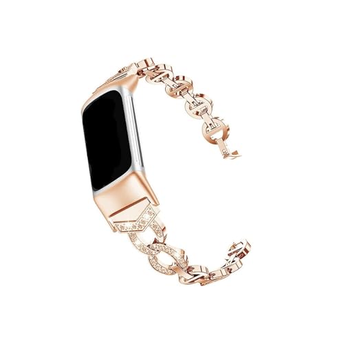 Women Metal Alloy Watch Band Loop For Fitbit Charge 6 5 Fashion Wristband Bracelet Strap For Fitbit Charge 5 6(Rose Gold)