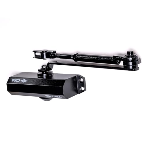 CISA Serie 604 - Chiudiporta a Cremagliera con Arresto 16046103044 - Chiudiporta con Velocità di chiusura Regolabile - Finitura Nero - Per Porte Max 85 kg