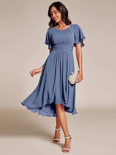 Image of Ever-Pretty Women's Chiffon Crew Neck Empire Waist Wedding Guest Dress Summer Short Sleeve Semi Formal Dresses 02053