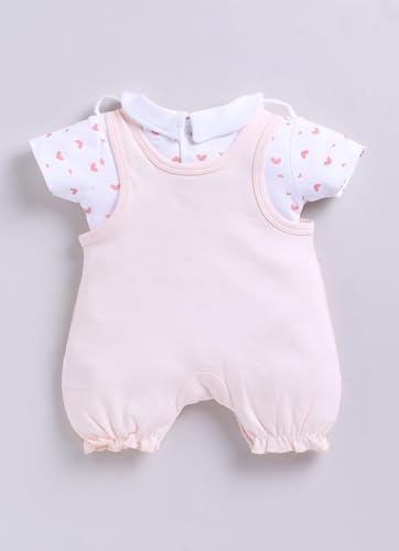 Image of Smart Baby Dungaree Set for Baby Girls | Cotton Romper with T-Shirt | Soft & Breathable Fabric | Cute Embroidery | Snap Button Closure for Easy Diaper Change