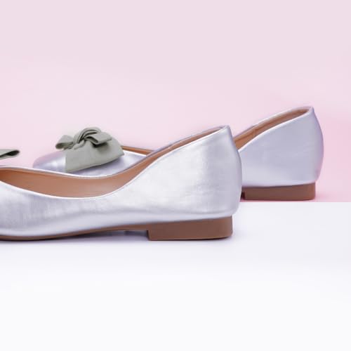 Image of C.Paravano Flats for Women | Ballet Flats | Square Toe | Dressy Casual Shoe | Ballerina Flats, Bow Slip-On, Lambskin Leather Insole, Memory Foam, Low Heel, Office Work,Fashion & Classic & Chic