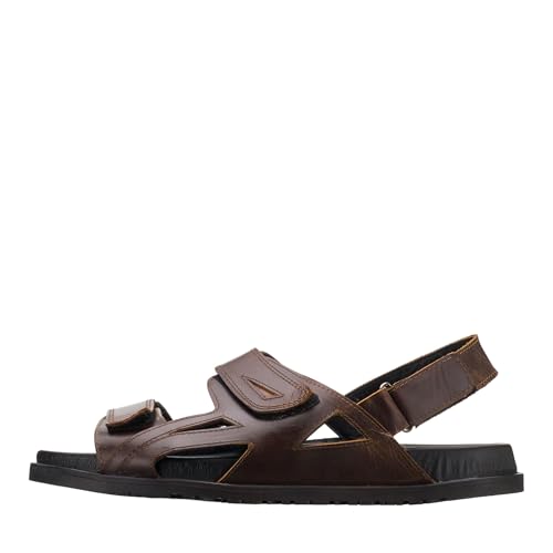 DALGALA Men's Brown Leather Big Size Wide Fit Sandals Summer Shoes4