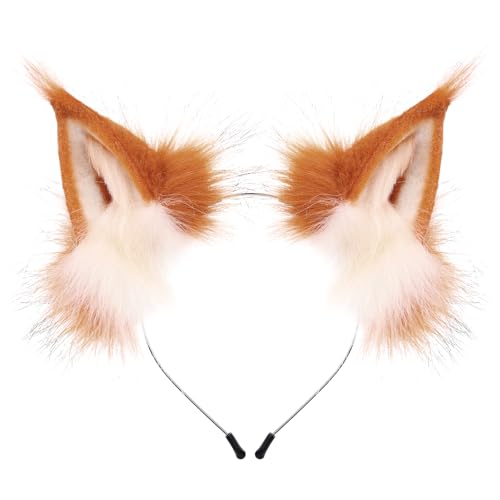 hbbhml Tier Kunstfell Fuchs Wolfsohr Stirnband Pelziges handgefertigtes Haarband Kopfbedeckung Kostümzubehör