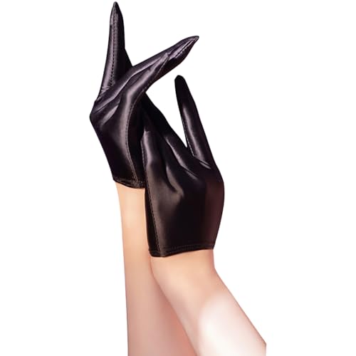 Moily Women Tight Full Finger Gloves Evening Party Fashion Costume for Disco Cosplay Lolita Fancy Addon Black Medium
