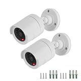 Twilight Garage Dummy CCTV Cameras, 2 Packs Fake Simulated Surveillance Bullet Security Camera with Realistic Red Flashing Light Sensor Waterproof for Indoor or Outdoor Use