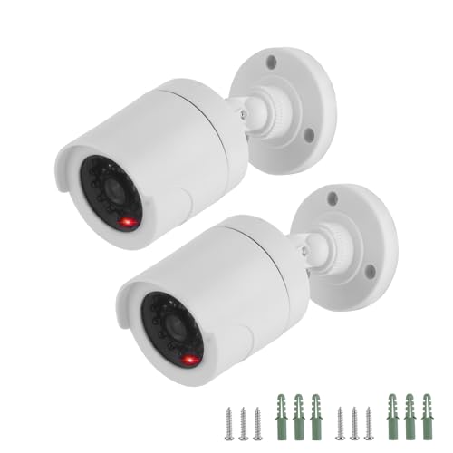 Twilight Garage - Twilight Garage Dummy CCTV Cameras, 2 Packs Fake Simulated Surveillance Bullet Security Camera with Realistic Red Flashing Light Sensor Waterproof for Indoor or Outdoor Use