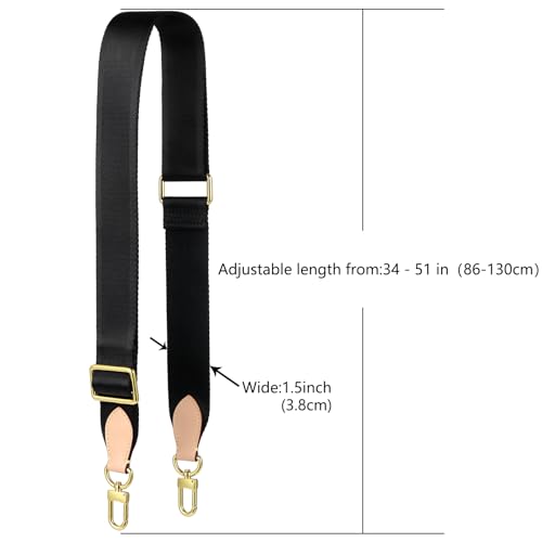 Image of Adjustable Soft Crossbody Strap for Pochette Accessories Replacement, Wide Canvas Strap for Designer Purse, Black