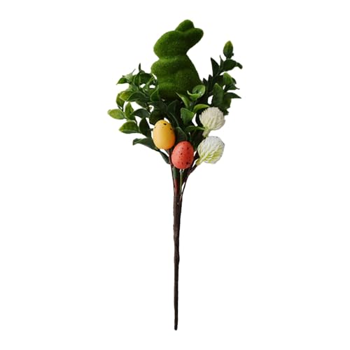 FGUUTYM Tallos de Pascua artificiales con estatuas de conejo, ramas de huevos de Pascua artificiales, huevos de Pascua, hojas verdes, picos de plantas para la decoración del hogar, jarrón, alféizar de