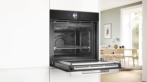 Bosch HMG776NB1, Serie 8 smarter Einbau-Backofen mit Mikrowellenfunktion, 60 x 60 cm, Schwarz, Made in Germany, Pyrolyse, Air Fry, Digitaler Bedienring Touchdisplay, Automatikprogramme auf Knopfdruck
