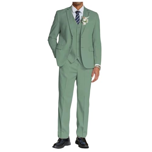 Men Suit Jacket Vest Pants Business Banquet Wedding Fashion Slim Fit 3-Piece Light Green