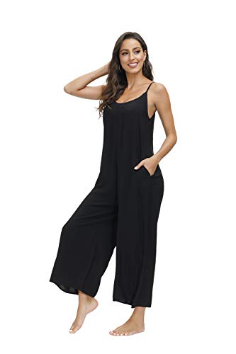 Buenos Ninos Women's V Neck Floral Maxi Dress Boho Printed Adjustable Spaghetti Strap Ethnic Beach Long Dress With Pockets Xxl Pure Black Jumpsuit #TOP3