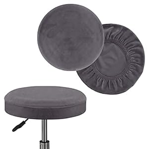 Turquoize Velvet Bar Stool Covers Round Stool Cushion Covers Stool Chair Covers Barstool Covers Slipcovers Set of 2, Feature Stretchy Thick Bouncy Fabric Washable, Dia 12″-14″, Medium, Grey