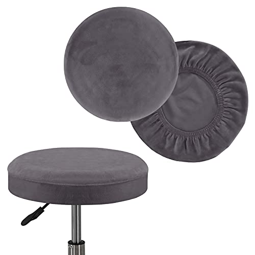 Turquoize Velvet Bar Stool Covers Round Stool Cushion Covers Stool Chair Covers Barstool Covers Slipcovers Set of 2, Feature Stretchy Thick Bouncy Fabric Washable, Dia 12″-14″, Medium, Grey