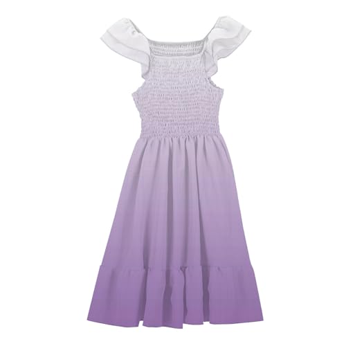 Girls Gradient Color A-Line Elegant Casual Dress Ruffles Sleeve Crew Neck Smocked Knee Length Dresses Flowy Swing Skirts4