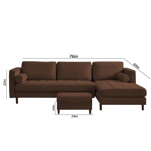 Image of Lezra RHS 4 Seater L Shape Sofa Set with Center Table for Living Room (Brown Fabric) Premium Fabric Sofa