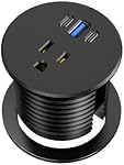 Desk Grommet Power Outlet, 2.5 inch Desktop Recessed Outlet with 20W Fast Charging USB-C Port, Flush Mount Outlet for Conference Rooms, Office Tables, Furniture (Black, 6FT)