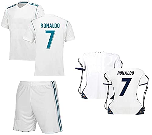 CR7 Christiano Ronaldo Kids Soccer Jersey Set - Ronaldo #7 Youth Jersey shirt + Shorts + CR7 BAG = ULTIMATE FAN GIFT SET for Boys & Girls (Small 6 to 8 y)