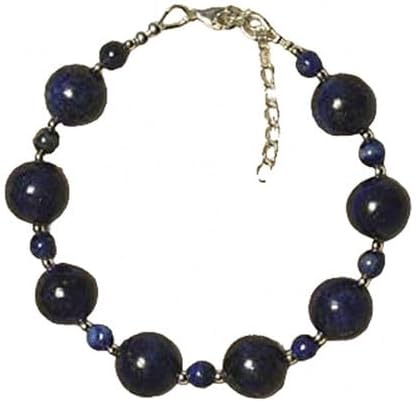 925 Sterling Silver Empath Protection Silver Helling 10mm Stracking Blue Lapis Lazuli Bracelet Round, Smooth 7.5" for Mens, Womens, gf, bf & Adult. CHIK-STNRD-47652