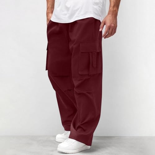 Men's Wide Leg Cargo Pants High Waisted Drawtring Baggy Lightweight Hiking Work Pant Trousers with Multi Pockets3