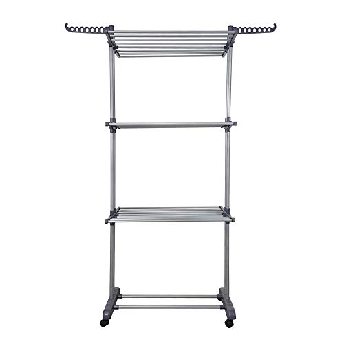 Youud Clothes Drying Rack 3-Tiers With Retractable Trays, Collapsible Shelves, Rolling And Base With Casters, Stainless Laundry Dryer Indoor Or Outdoor Standing Rack #TOP3