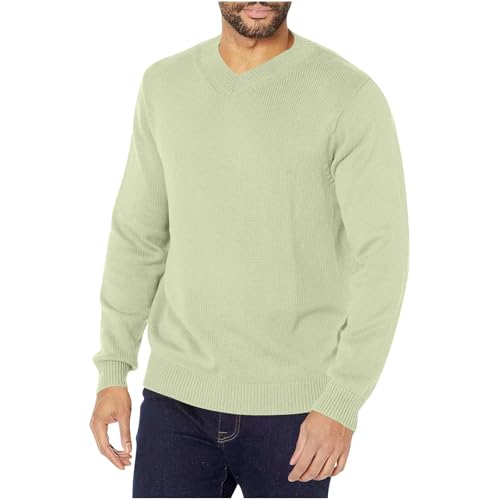 Mens Long Sleeve Sweaters Casual Lightweight Knit Dress Pullover Sweater for Fall Winter Thermal Clothes Undershirts V Neck Crewneck Office Workwear Vintage Classic 02# Green X-Large