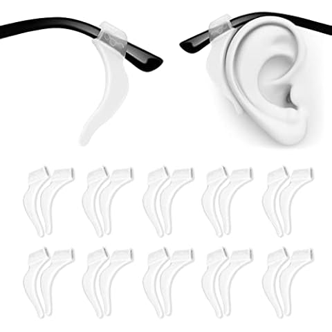 PTSLKHN Soft Silicone Eyeglass Ear Hooks, 10 Pairs of Glasses Anti Slip Grips For Sunglasses, Reading (Clear) Cover