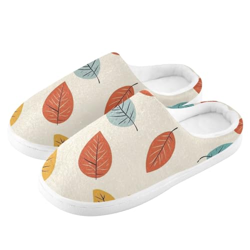 JUNZAN Fall Colorful Leaf Womens Cotton Slippers Wide Memory Foam House Shoes for Bedroom Christmas Presents 6-74