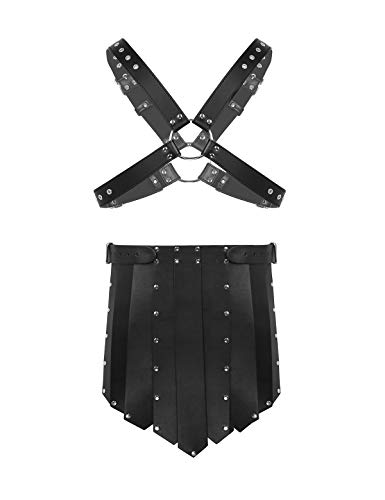 FEESHOW Men's X-Shaped Leather Chest Body Harness with Skirt Panty Adjustable Black