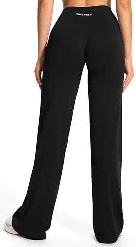 JOYSPELS Straight Leggings Damen Yogahose Schlaghose Flared Hohe Taille Sport Gym Blickdicht Freizeithose Regular Schwarz M