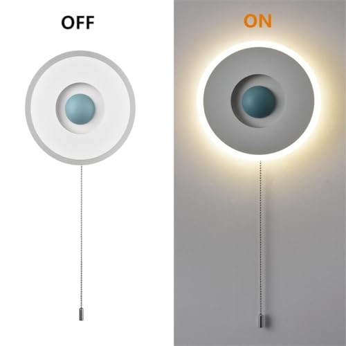 Image of Modern Round Acrylic LED Wall Sconce 18W-4000K Modern Wall Light with Pull Chain Switch Bedside Bathroom Bedroom Living Room Hallway Stairs